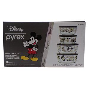 NIB Disney 100 Yr Pyrex 8-Piece Glass Food Storage Mickey Mouse & Friends